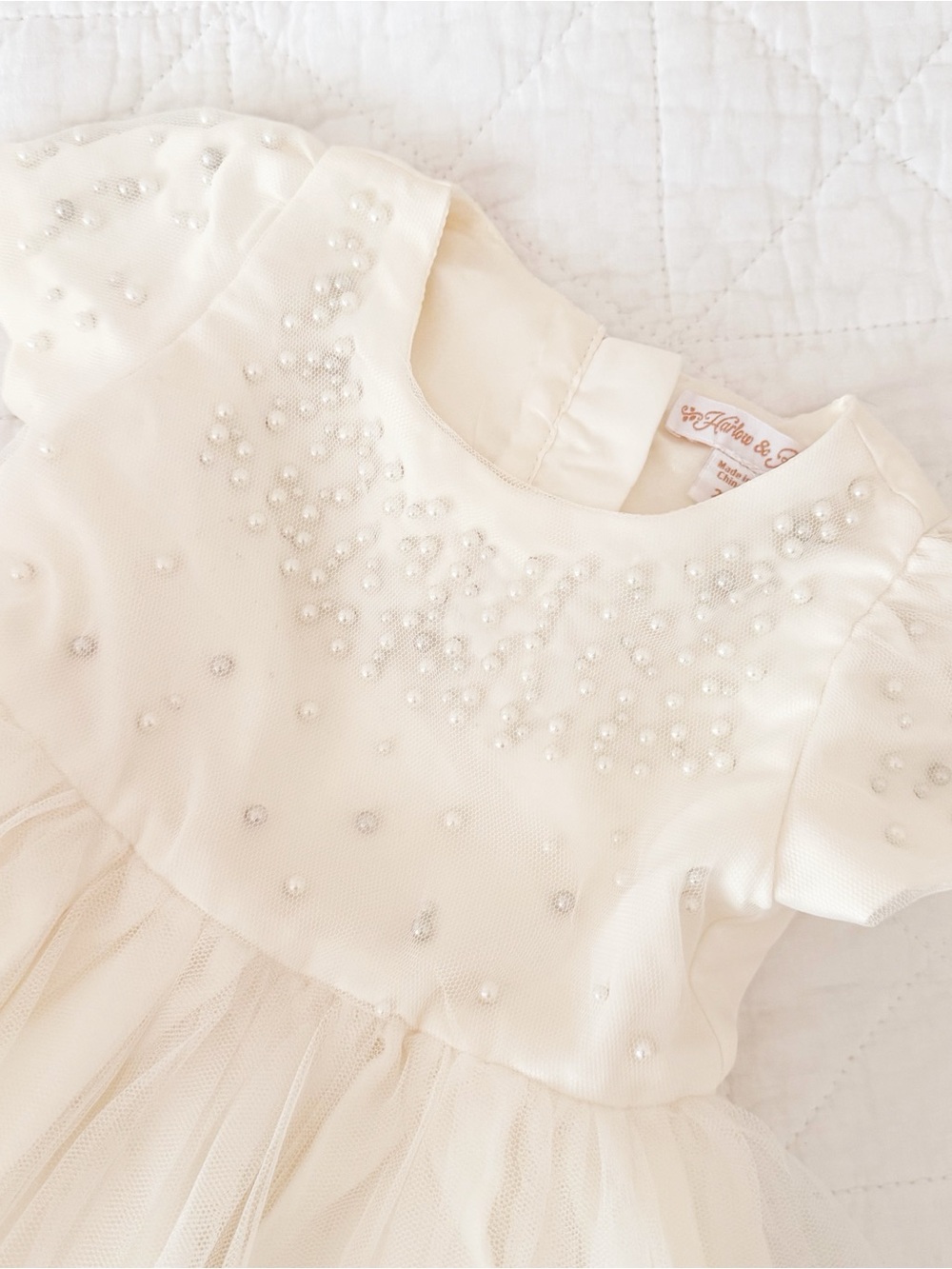 New Harlow & Rose Kids 2T Girls Pearl Embellished Cream Dress NWOT - Picture 3 of 4